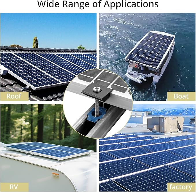 Anbte 20pcs Solar Panels Mid Clamps for Unistrut, Aluminium 30mm/35mm Solar Panel Brackets, Mounting Kit for Metal Roof, Tin Roof, Flat Roof, Sheet Roof, RV, Black