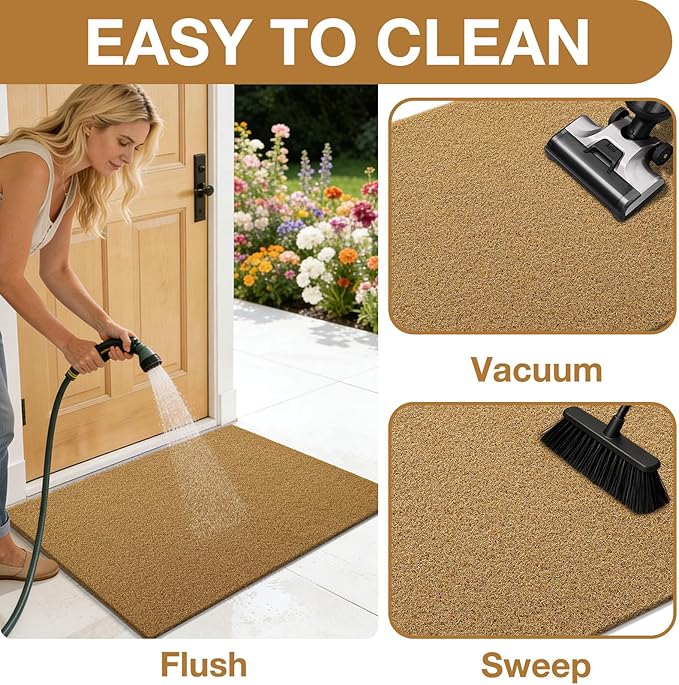 OLANLY Front Door Mat, Low Profile Doormat, Stain and Fade Resistant, Easy to Clean, for Indoor and Outdoor Entrances, Patio Porch or Entryway, Brown (71x47 Inch, Plain Brown)