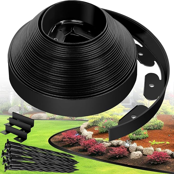 Landscape Edging Border - 1.5”x40’ Garden Edging Border with 40 Stakes, No Dig Lawn Edging for Landscaping for Garden Bed, Thickened Top Edge Flexible Flower Bed Border Edging for Outdoor