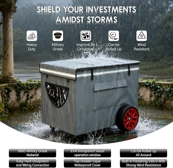 Generator Covers While Running, Universal Generator Cover, 600+210D Double Layer Production, Heavy Duty and Waterproof, 28 "L x 20" W x 20 "H, for 3000W-5000W+ Frame Type Generators, Grey