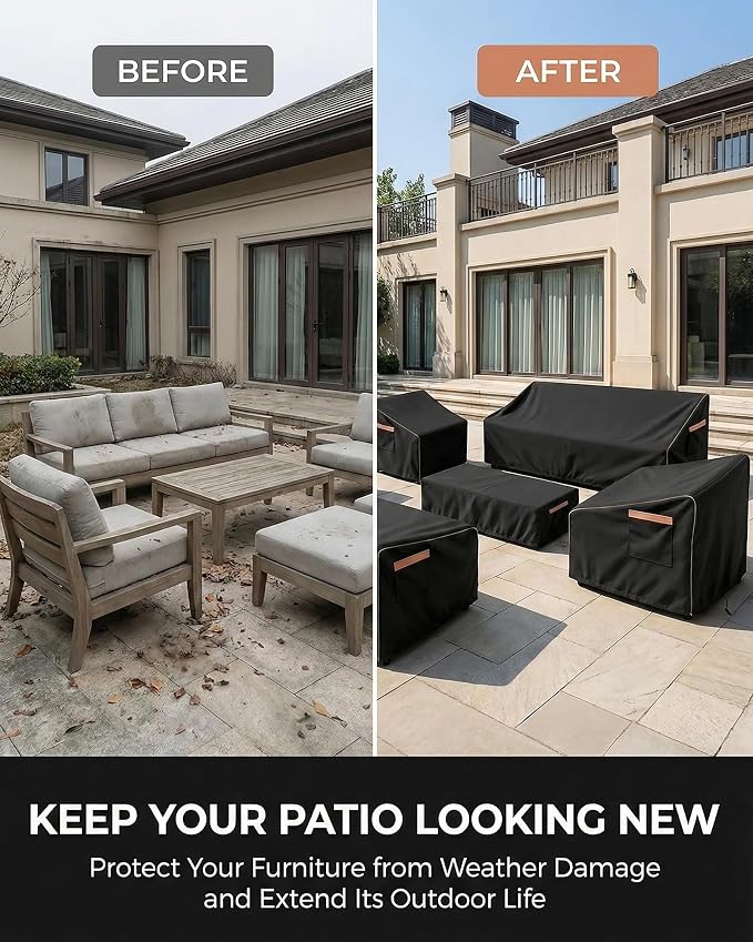 Patio Furniture Cover Set, 5-Piece Outdoor Furniture Cover Waterproof, 600D Heavy-Duty Lawn Patio Set Covers UV-Resistant Outdoor Protection for Sofa, Loveseat, Chairs & Coffee Table, All-Season,Black