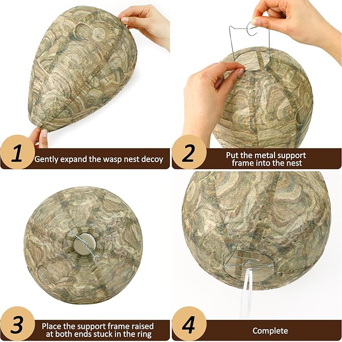 DECYOOL 6 Pack Paper Wasp Nest Decoy Hanging Wasp Nest Stay Away from Wasps Hornets Yellow Jackets(Brown Green)