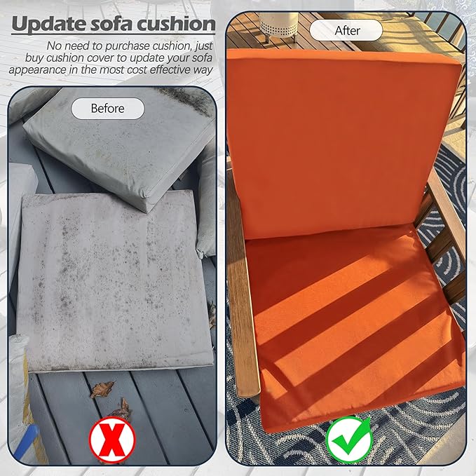 Sqodok Patio Cushion Covers, Waterproof Outdoor Cushion Covers Replacement, Patio Cushion Seat Slicovers for Sectional Sofa, Chair, Outdoor Wicker Patio Sofa (Spice, 24"x22"x4"-4 Pack-Cover ONLY)