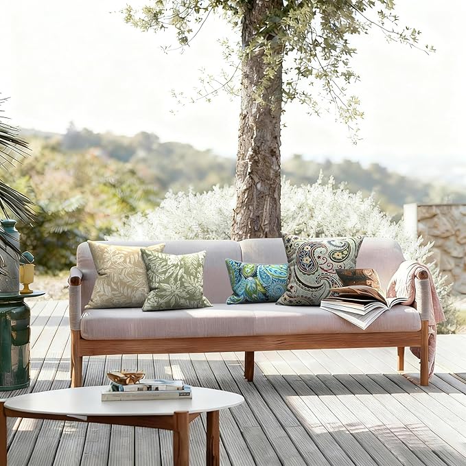 LVTXIII 2 Pack Outdoor Throw Pillow Covers for Patio Furniture, 16x16 Inch Square Pillow Case, Water-Repellent Cushion Covers for Garden, Porch, Sofa, Tropical Leaf Green