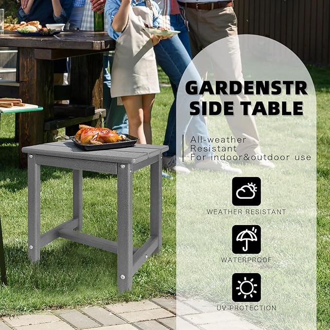 GARDENSTAR Adirondack Square Side Table,one-Tier Outdoor end Table, Patio Side Table for Pool,Porch,Backyard,Relaxing Companion (Grey)