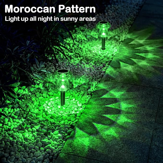 Solar Halloween Lights Outdoor 8 Pack Green Mushroom Pathway Decor | LED Waterproof Halloween Decorations for Garden Yard Driveway Garden Walkway Path Landscape Lawn Lighting