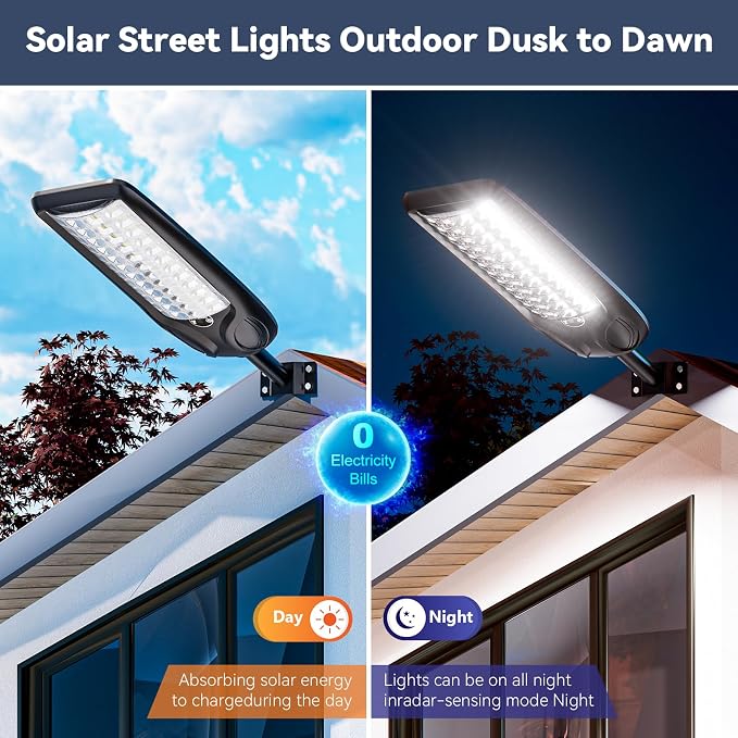 MMKT Solar Lights Outdoor, 12000W 3 Color Solar Street Light, Commercial Solar Parking Lot Light Waterproof, Dusk to Dawn Security Flood Lights with Motion Sensor for Yard,Garden,Driveway