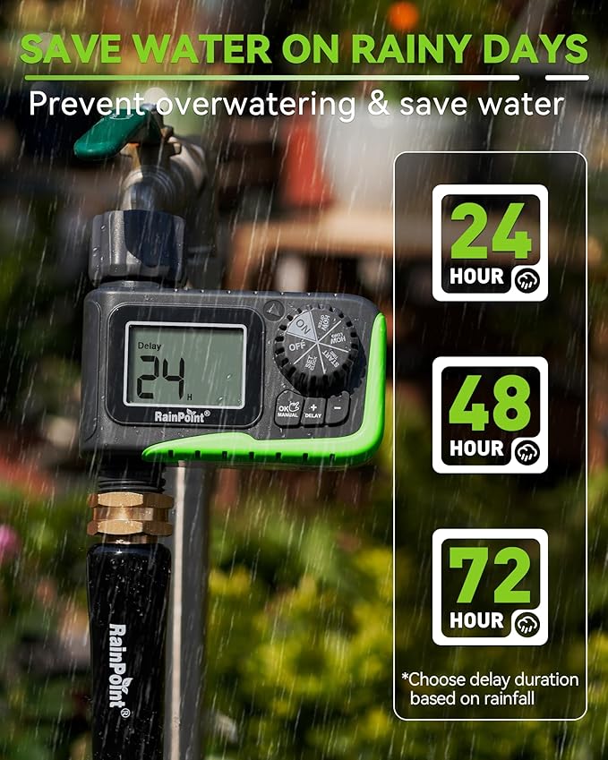 RAINPOINT Sprinkler Timer, Water Timer for Garden Hose, Garden Hose Timers for Watering, Irrigation with Manual Watering/Rain Delay for Outdoor Lawn & Yard