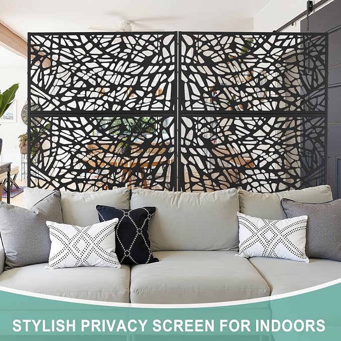 Metal Privacy Screen for Outdoor & Indoor Use, Free Standing Privacy Screen for Patio Garden Pool, 72" H x 47" W Decoative Privacy Panels, Weather Resistant, Easy Assembly (Black Net)