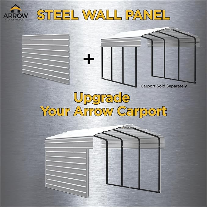 Arrow 15' x 9' One-Sided Carport Enclosure Wall Kit for 7' or 9' Carports, Heavy-Duty Galvanized Steel Carport Enclosure Panel, 1 Wall, Eggshell