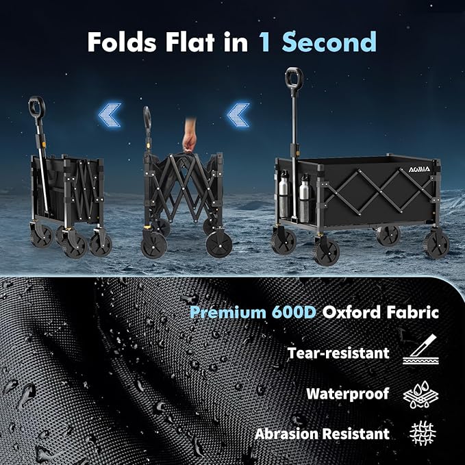 Collapsible Foldable Wagon with Wheels Heavy Duty Folding Wagons Carts 360LBS Weight Capacity Portable All Terrain Utility Wagon Cart for Groceries Sports Garden Shopping Beach