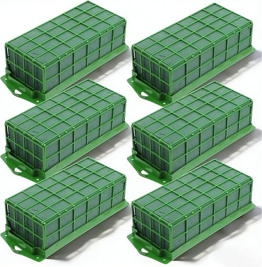 6 Pack Floral Foam Cage - Green Rectangle Flower Holder with Wet/Dry Floral Foam for Fresh & Artificial Flower Arrangements, Wedding, Home Decor, 11.6” x 4.6” x 3.15”
