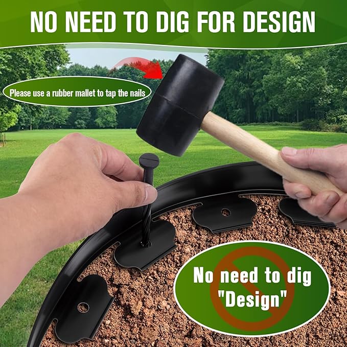 3 Inch Landscape Edging, 3" x 100' Garden Edging, 3 Inch No Dig Edging for Landscaping with 120 Pcs Anchoring Spikes and 5 Pcs Connectors Flexible Landscape Border Edging for Landscaping(Black)