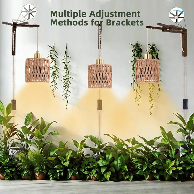 Hanging Grow Lights for Indoor Plants - 35W 4000K Full Spectrum Plant Light, Wall Mounted Grow Light with Wooden Bracket, Timer, 15FT Power Cord, Ideal for Plants, Flowers & Home Decor