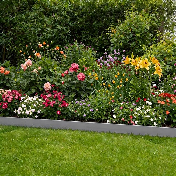 33FT Landscape Edging, 4in Tall Garden Edging Border with 50pcs Stakes Straight Top Edging for Yard Garden DIY Flower Beds Sidewalks Paver Edging, Grey