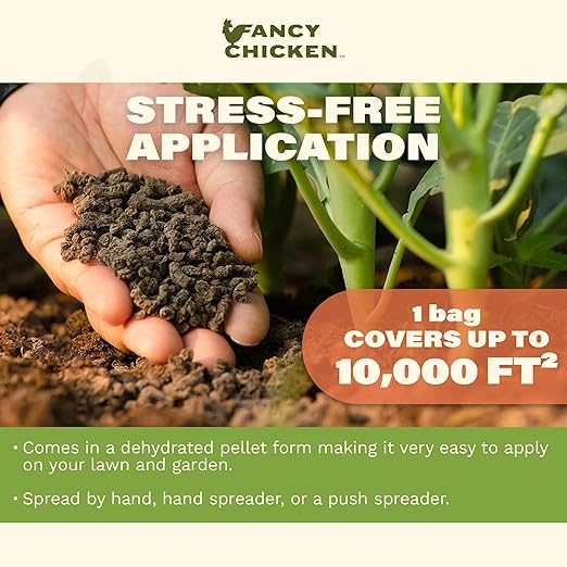 Fancy Chicken 40lb All-Purpose Organic Lawn & Garden Food, 100% Dried Pelleted Poultry Manure Fertilizer (Covers up to 10,000 sq ft)