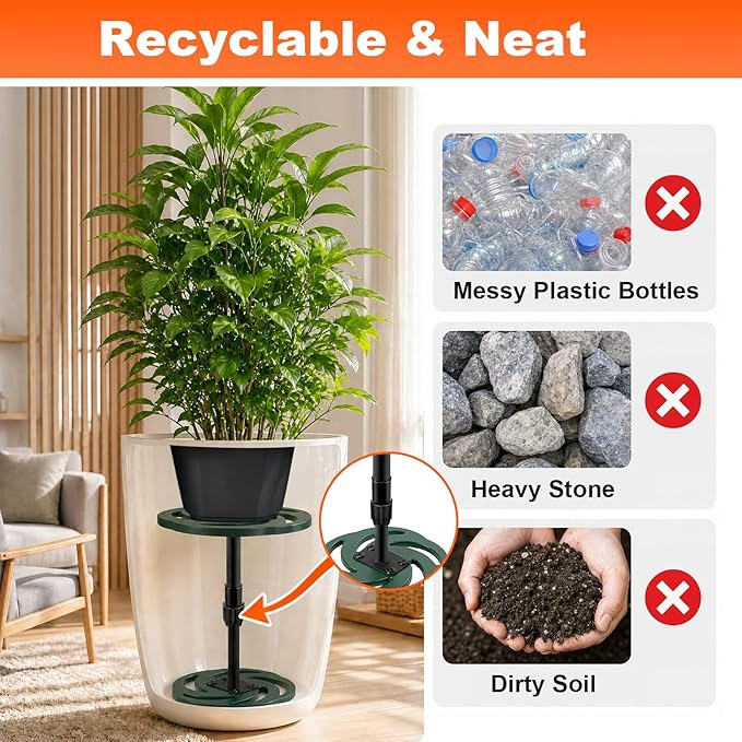 Axcoix Adjustable Height Plant Risers for Inside Pots, 12-21" Plastic Planter Inserts for Large Pots, Pot Fillers for Tall Square Round Taper Planters (6" 8" 10" Base or Top)