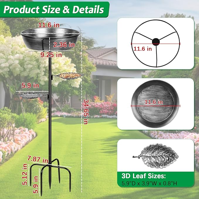 Metal Bird Bath for Outdoor - Garden Bird Bath with Removable Bowl Heavy-Duty Base, Winter Birdbath Feeder Rust-Proof Birdbaths for Garden Yard Lawn Decor, Easy to Install(Grey)
