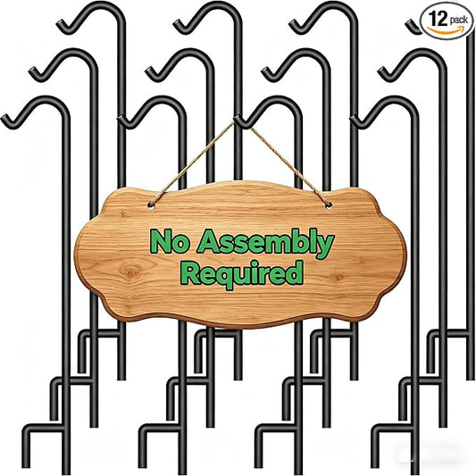 BEAU JARDIN 12 Pack Solid Shepherd Hook 37 Inch One Piece Structure No Assembly Required Heavy Duty Shepards for Garden Outdoor Hanging Plants Hanger Lanterns Wedding Black 2/5 Inch Thick BG176