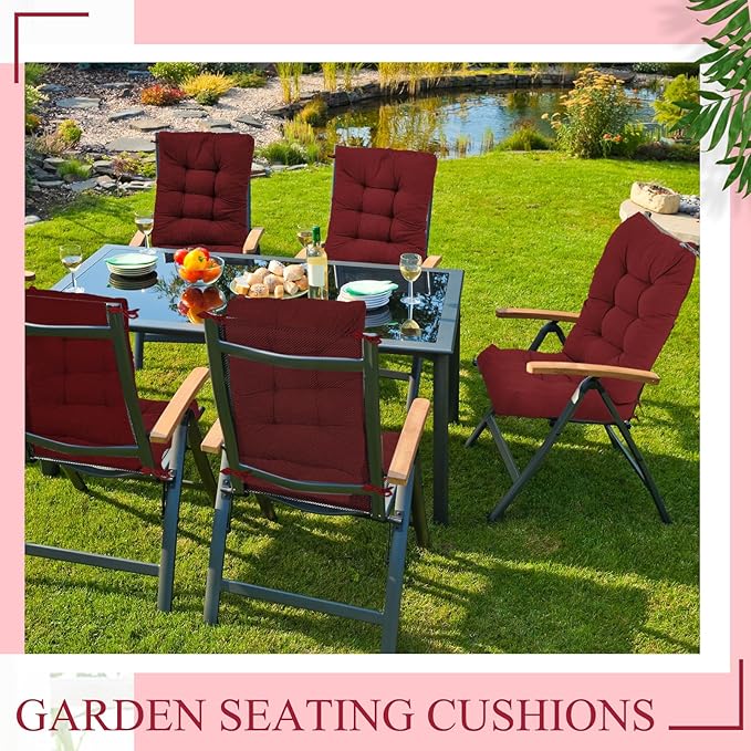 Juexica 4 Sets Outdoor Patio Chair Cushions Seat High Back Tufted Pillow Replacement Rocking Chair Cushions Pads for Patio Summer Seasonal Indoor Home Office (Ruby Red)