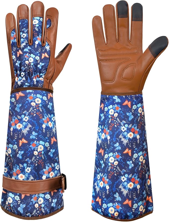 DLY Gardening Gloves for Women, Rose Gloves Thorn Proof, Long Garden Gloves for Women, Breathable Cowhide (X-Large, Brown)