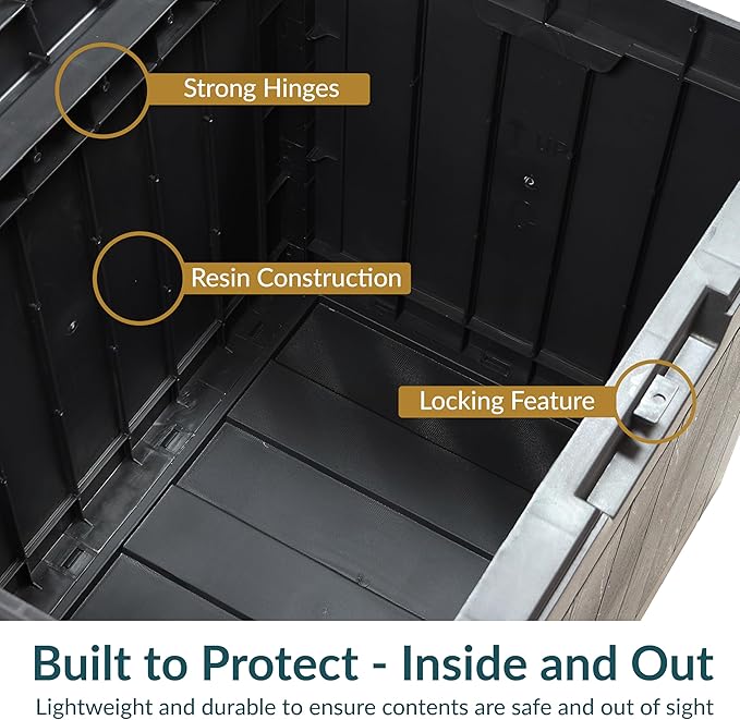Sunnydaze Outdoor Deck Box - Lockable Package Delivery Box - Weather-Resistant Outdoor Storage Bin - 32-Gallon Faux Plank - Phantom Gray