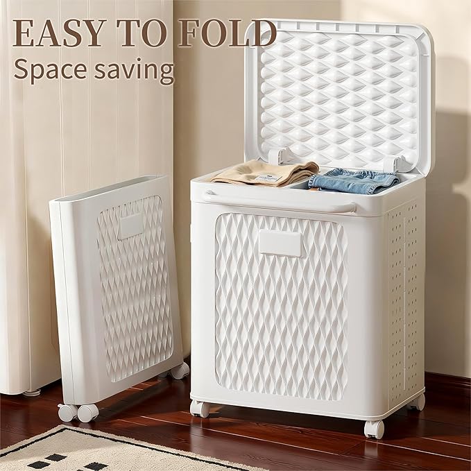 VECELO Deck Box, Outdoor Storage Box with Wheels and Lid, Waterproof Storage Bin for Package Delivery for Patio Furniture, Garden Tools, Pool Supplies, Foldable, White, 19.3" x 13.8" x 25.0"