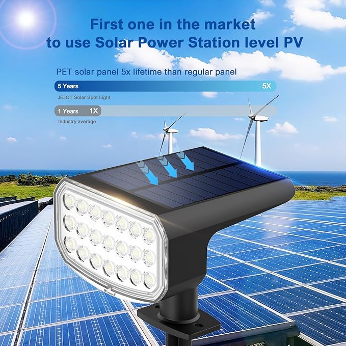 Solar Lights Outdoor Waterproof IP65, Super Bright LED with Lens, 6500K 2 Lighting Modes, Solar Powered Yard Garden Solar Spot Lights for Outside Landscape Auto On/Off - 6 Pack