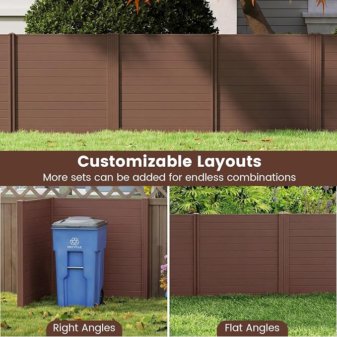 Happygrill Air Conditioner Fence 2 Panels, 48''L x 48''H Outdoor Privacy Screen w/Metal Ground Stakes, Freestanding PP Pool Equipment Enclosure, Decorative Garden Fences for Patio AC Unit, Brown