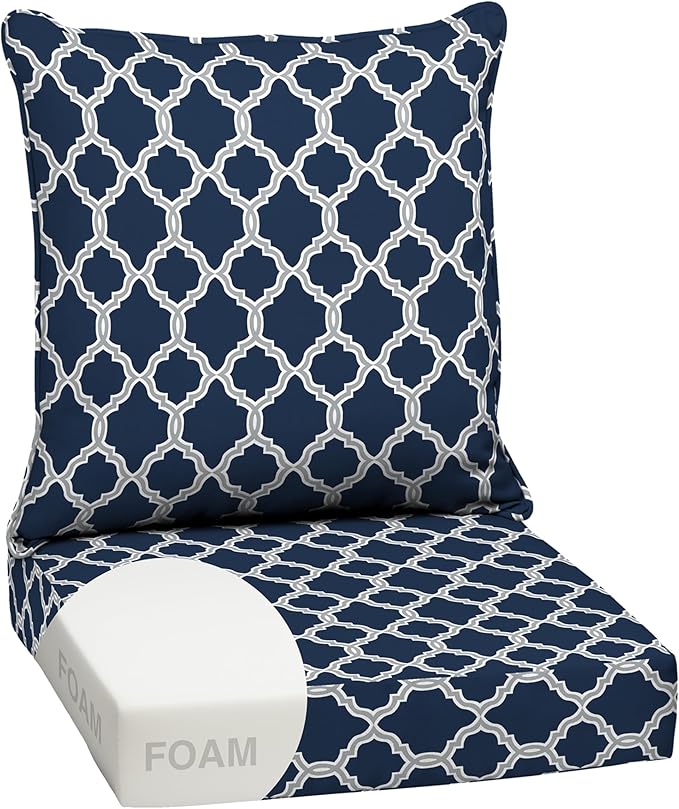 Arden earthFIBER Outdoor Foam Deep Seat Cushion Set, 24x24, Premium High-Density Foam, Never Flattens, Weather-Proof for Patio Chair Sofa Couch, Sapphire Blue Garden Trellis