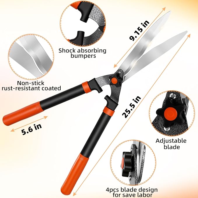 EWPJDK Loppers Hedge Shears & Pruners Combo Set 3-Piece Hedge Clippers, Heavy Duty Tree & Shrub Care Kit for Yard, Lawn & Garden, Professional Branch Cutter Tree Trimmer (Orange)
