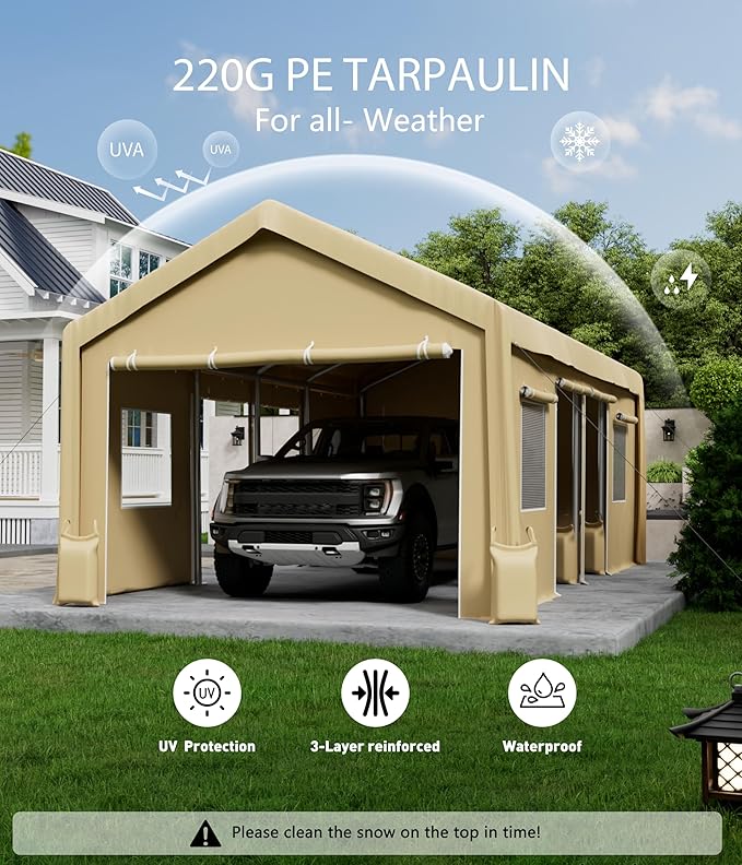 Hipicute 10'x20' Waterproof & UV-Resistant carport Replacement Canopy Cover -220G PE Fabric - Yellow (Cover Only, Frame Not Included)