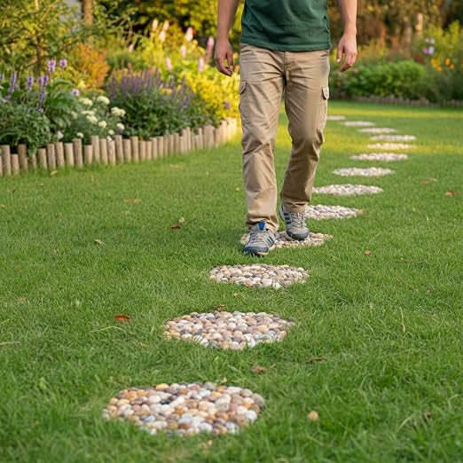 Stepping Stones Outdoor, 12 Inch Natural River Rock Garden Pavers, Set of 6 Round Pebble Stones for Walkway, Yard, Lawn, Patio, Pathway & Landscaping Decor (Hexagon)