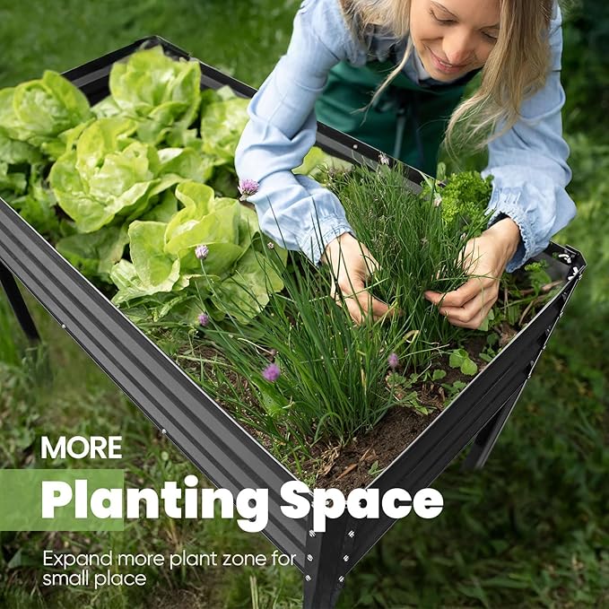 KING BIRD Raised Garden Bed with Legs Galvanized Elevated Planter Box for Backyard, Patio, Balcony, 33.9x17.6x31.5 in, Dark Gray