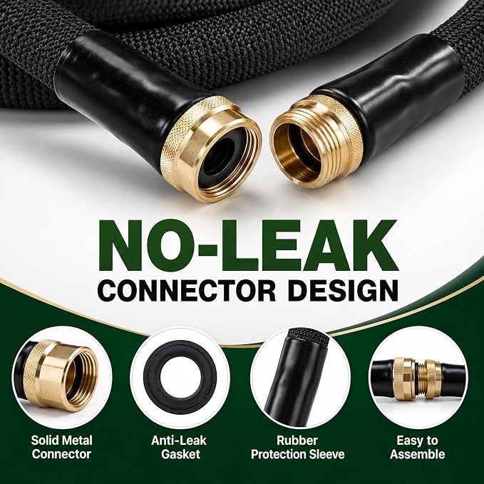 Garden Hose 100FT, NON-EXPANDABLE Flexible Water Hose, Lightweight, Kink-Free, High-pressure Hose Male to Female Fittings for Watering Plants, Washing Cars, Cleaning Patios and Bathing Pets.