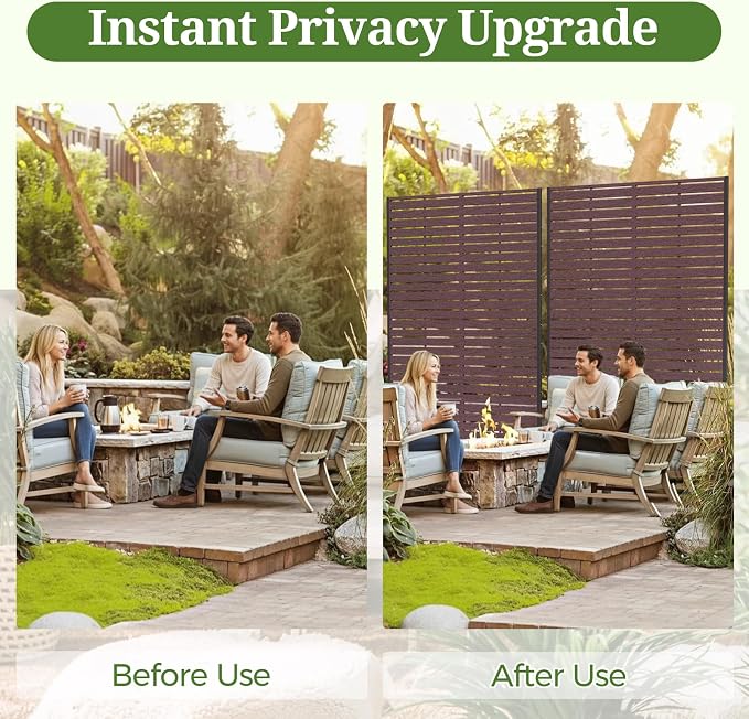 Privacy Screen Outdoor 72" Hx47 W Freestanding Privacy Panel with Stand, HDPE Decorative Privacy Fence with Sandblasting Louver Pattern, Patio Divider Screen, Privacy Screens for Outside