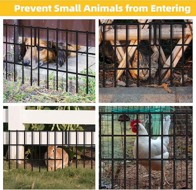 ULIOK 30 Panels Garden Fence Animal Barrier, Animal Barrier Fences No Dig Fence, 42.5ft(L) x 13in(H) Dog Fencing Rabbit Fences, 1.5in Spike Spacing Rustproof Metal Fences Border for Outdoor Yard