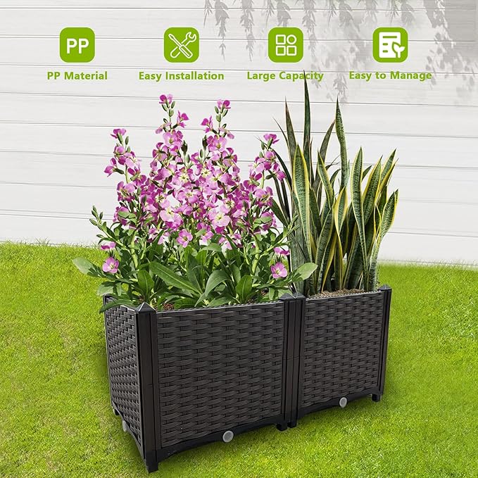 Raised Garden Bed Large Planters for Outdoor Plants Rectangular Elevated Planter Boxes Patio Balcony Deck for Planting Flowers, Vegetables, Tomatoes, and Herbs