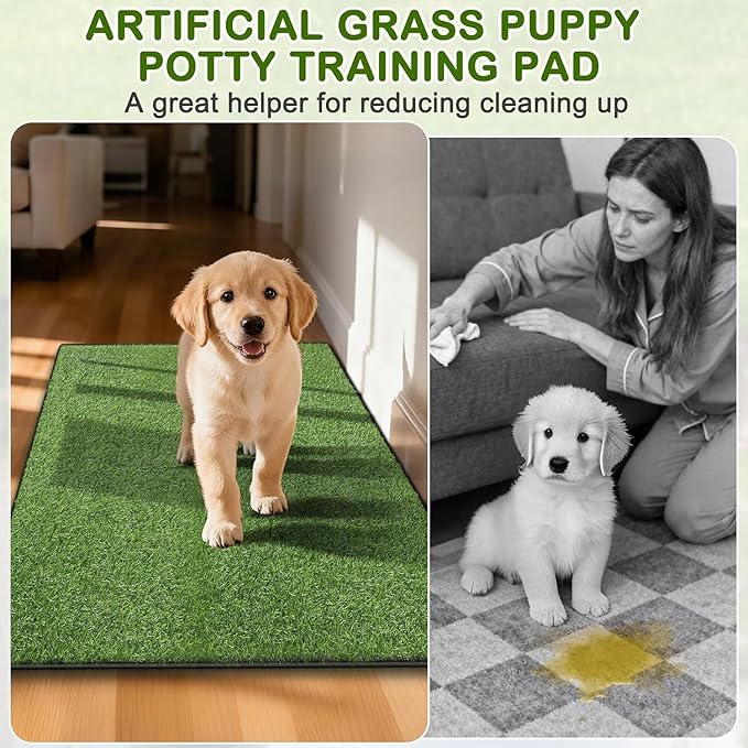 Artificial Grass for Dogs Potty, Reusable Pet Training Mat for Home and Travel, Washable Hemmed Edge Grass Pee Pad with Drainage Holes, Easy to Clean (19.8"x39.6")