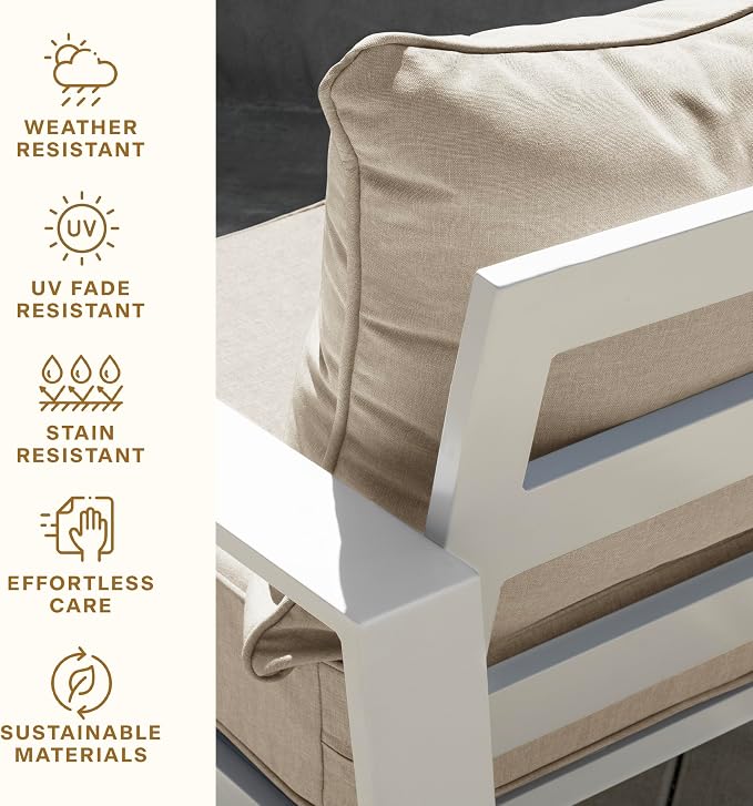 Honeycomb Outdoor Heritage Deep Seat, 23 x 25, Textured Solid Almond Chair Cushion with Removable Cover, for Patio Furniture