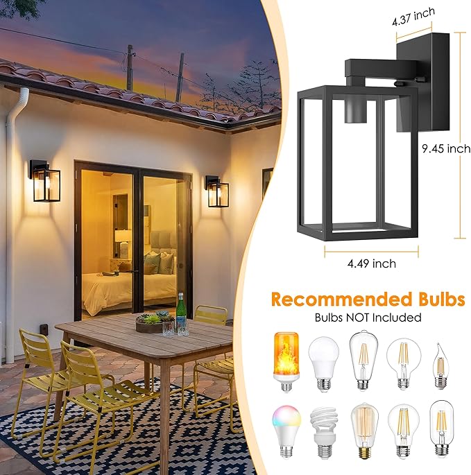 MATAMEYE Outdoor Wall Lantern, Waterproof Exterior Wall Sconce Light Fixture, Black Front Door Lamp, Anti-Rust E26 Socket Porch Lighting
