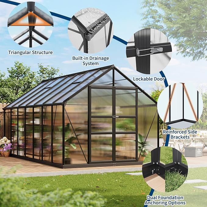 Garvee Greenhouse,8×14FT Greenhouses for Outside,Outdoor Greenhouse with Roof Air Vent, Heavy Duty Walk-in Aluminum Green House for Outside Garden Backyard