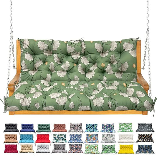 Porch Swing Cushion with Backrest,Waterproof Bench Cushion for Outdoor Furniture,2-3 Seater Replacement Thickened Swing Cushion with Ties,Patio,Outdoor,Backyard and Garden (Ginkgo Breeze,47x40")