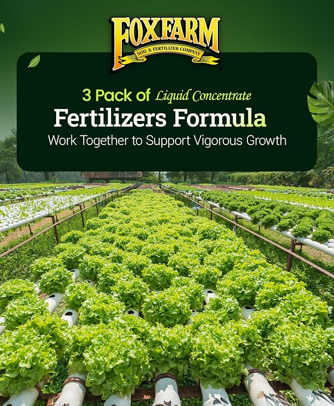 FoxFarm Hydro Liquid Trio Pack - Big Bloom, Grow Big Hydroponic, Tiger Bloom Fertilizers for Plant Growth, Bud Development & Abundant Fruit - Complete Hydroponic Plant Food Set - 3 Pint Bottles