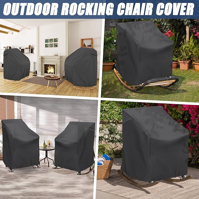 2 Pack Patio Rocking Chair Covers – 420D Waterproof Oxford, All Weather Outdoor Furniture Protector with Handles Air Vent, Black (27.5" L x 32.5" D x 39" H)