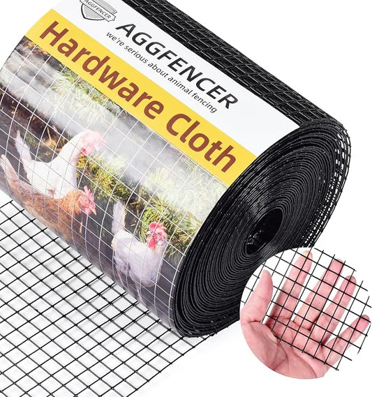 8in x 50ft Black Hardware Cloth 1/2 inch 19Ga PVC Coated Wire Mesh Vinyl Coated Fence, Welded Metal Chicken Wire Fencing Roll, Garden Plant Fencing, for Chicken Coop and Home Improvement