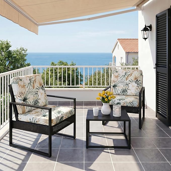 CALBODE 12Pcs Stretch Patio Cushion Cover, Tropical Floral and Leaf Pattern Sofa Covers for Patio Furniture Cushions Washable Reusable Couch Covers Replacement for All Season(Cover Only)