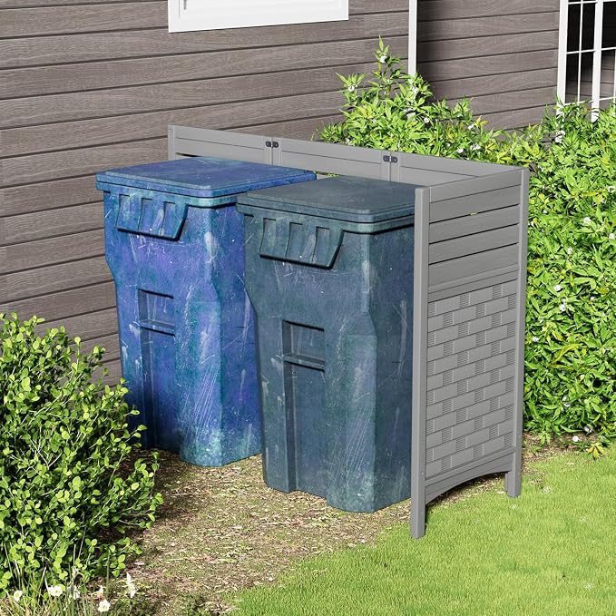KINYING Air Conditioner Fence Privacy Screen,4 Panels Pool Equipment Trash Can Enclosure Screen for Outdoor,Resin Fence Panels Kit,45" (H) x 22" (W) Per Panel, Grey