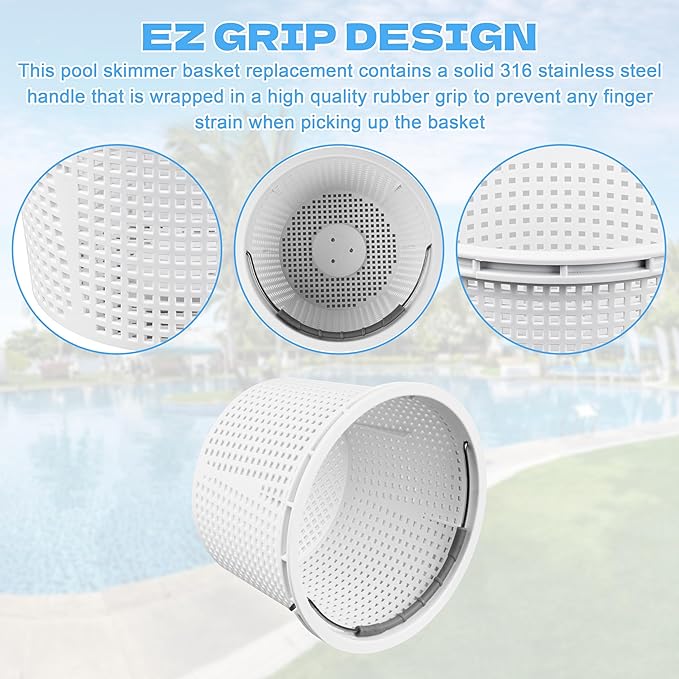 8" Pool Skimmer Basket Replacement for Pentair U-3 & Hayward SP1070 | Heavy-Duty Inground Pool Basket with Weighted Metal Base & 316 Stainless Steel Handle
