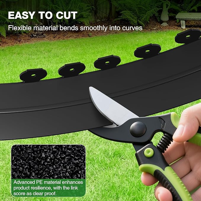 4in Tall,33ft Landscape Edging Kit with 50pcs Metal Spikes, Reinforced Rib Design,Not Digging Flexible Plastic Edge Border for Landscape, Lawn,Garden,Flower Beds,Yard,Paver,Playground, Fence,Pathway